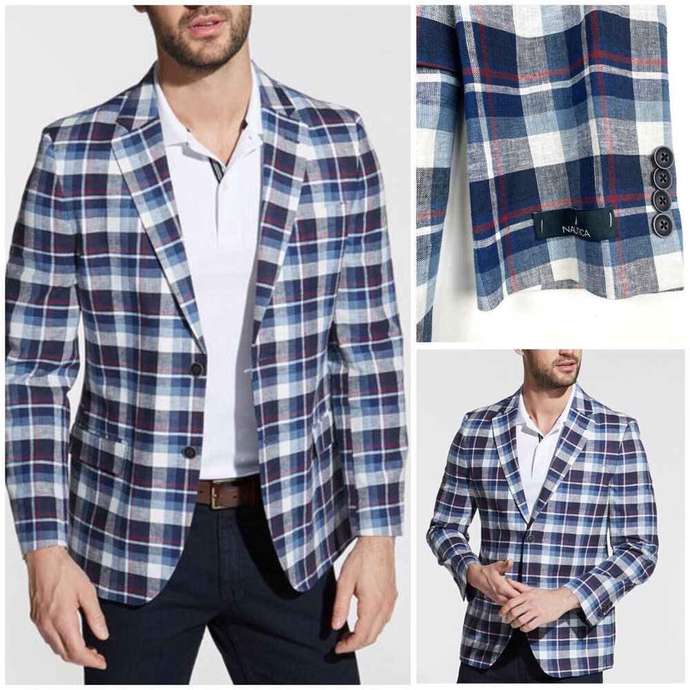 Nautica Modern Fit New Linen Blend Sport Coat Jacket Mens Blazer Navy Blue 38R